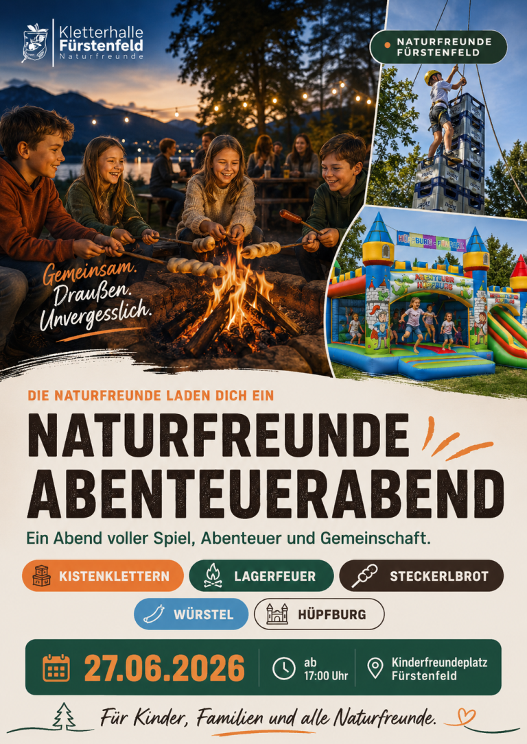 Naturfreunde Abenteuerabend am 27. Juni 2026 mit Aktivitäten für Familien und Freunde.