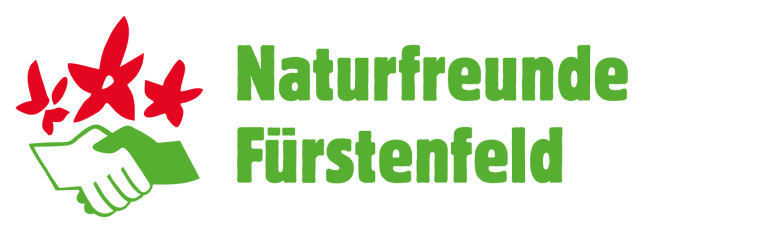 Logo von Naturfreunde Fürstenfeld mit roten Vögeln und grünem Schriftzug.
